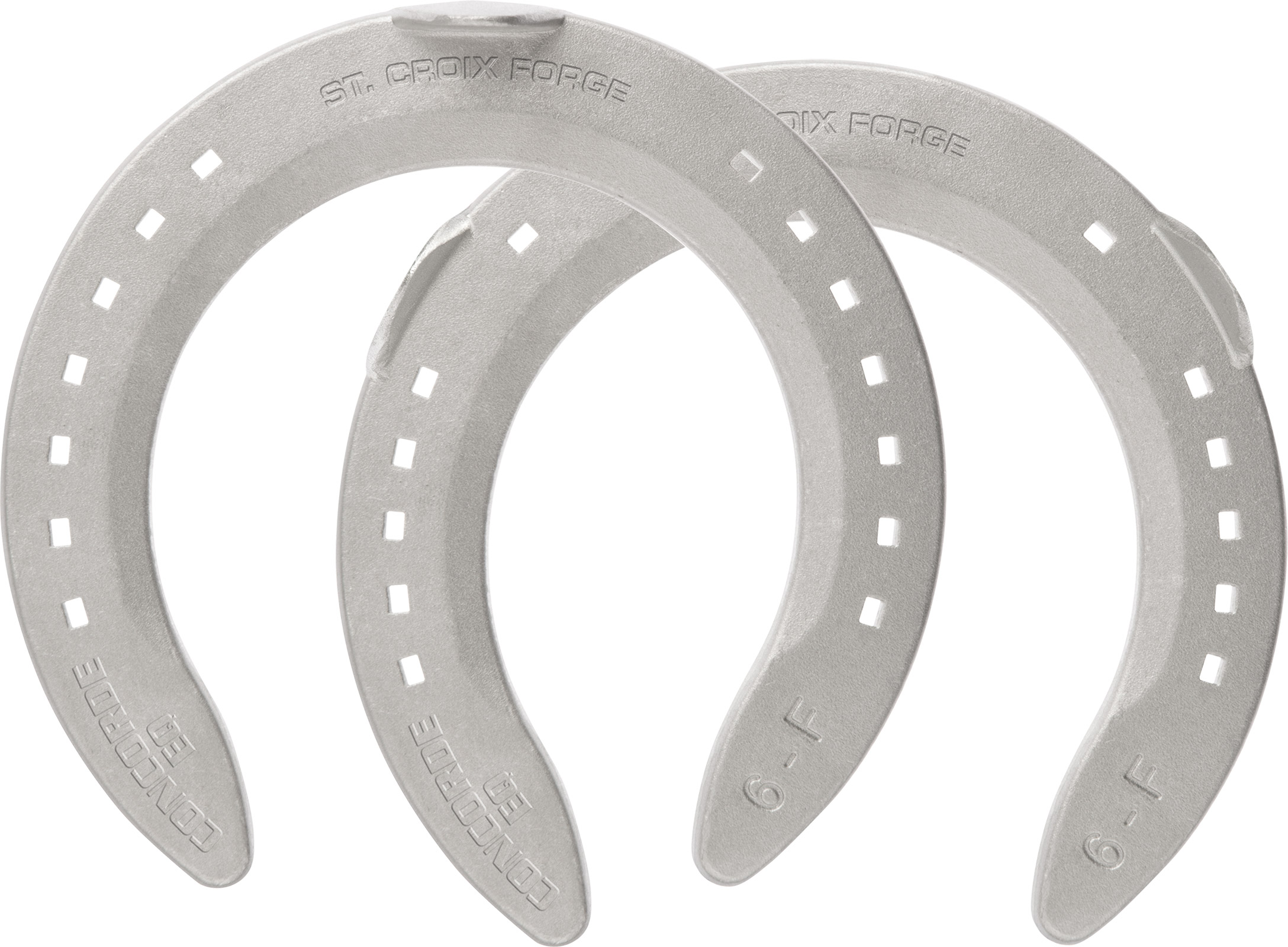 St. Croix Concorde Equi-Librium Aluminium horseshoes, hoof side view