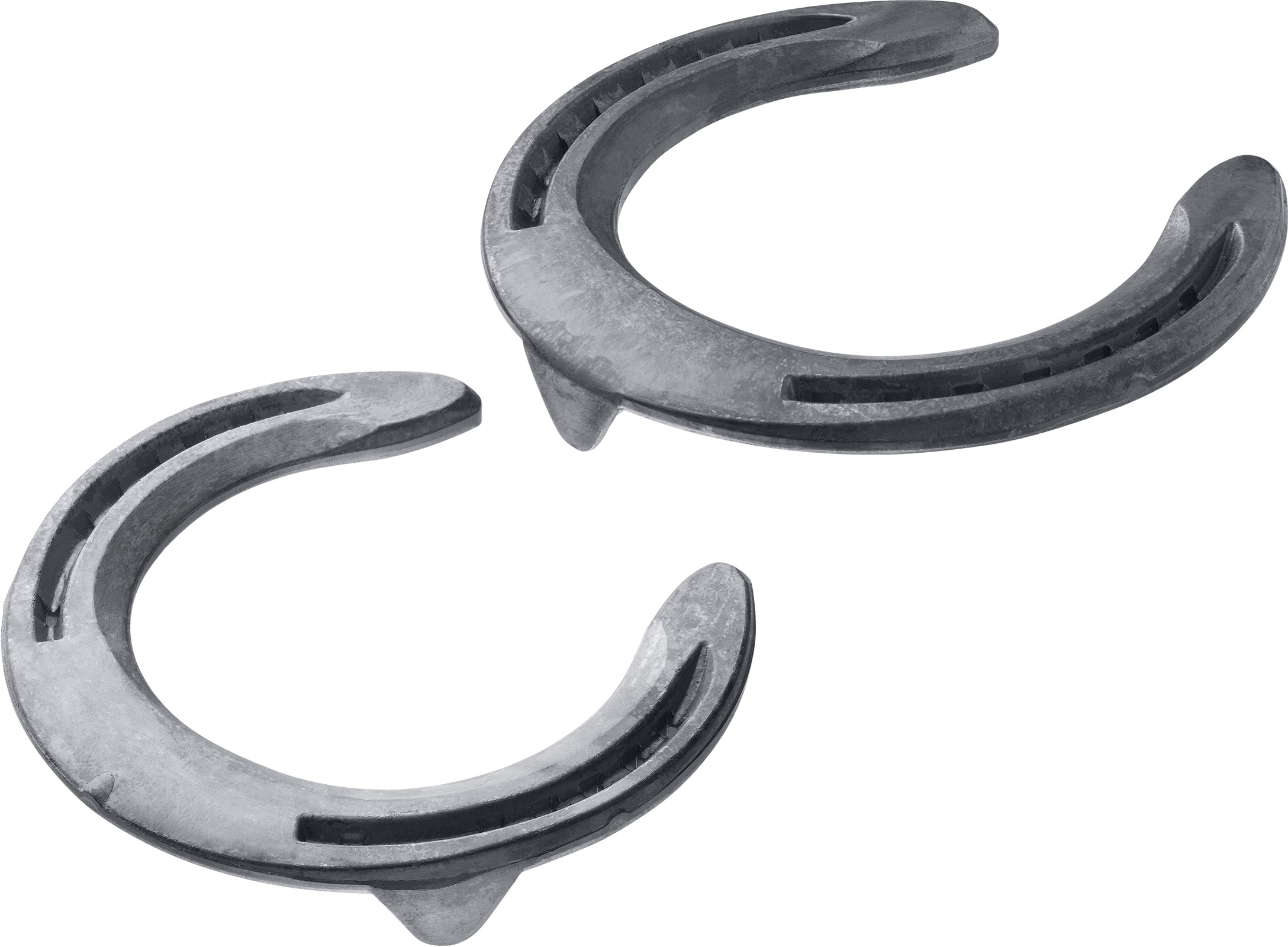 St. Croix Concorde Equi-Librium horseshoes, front toe clip and side clips, bottom side view