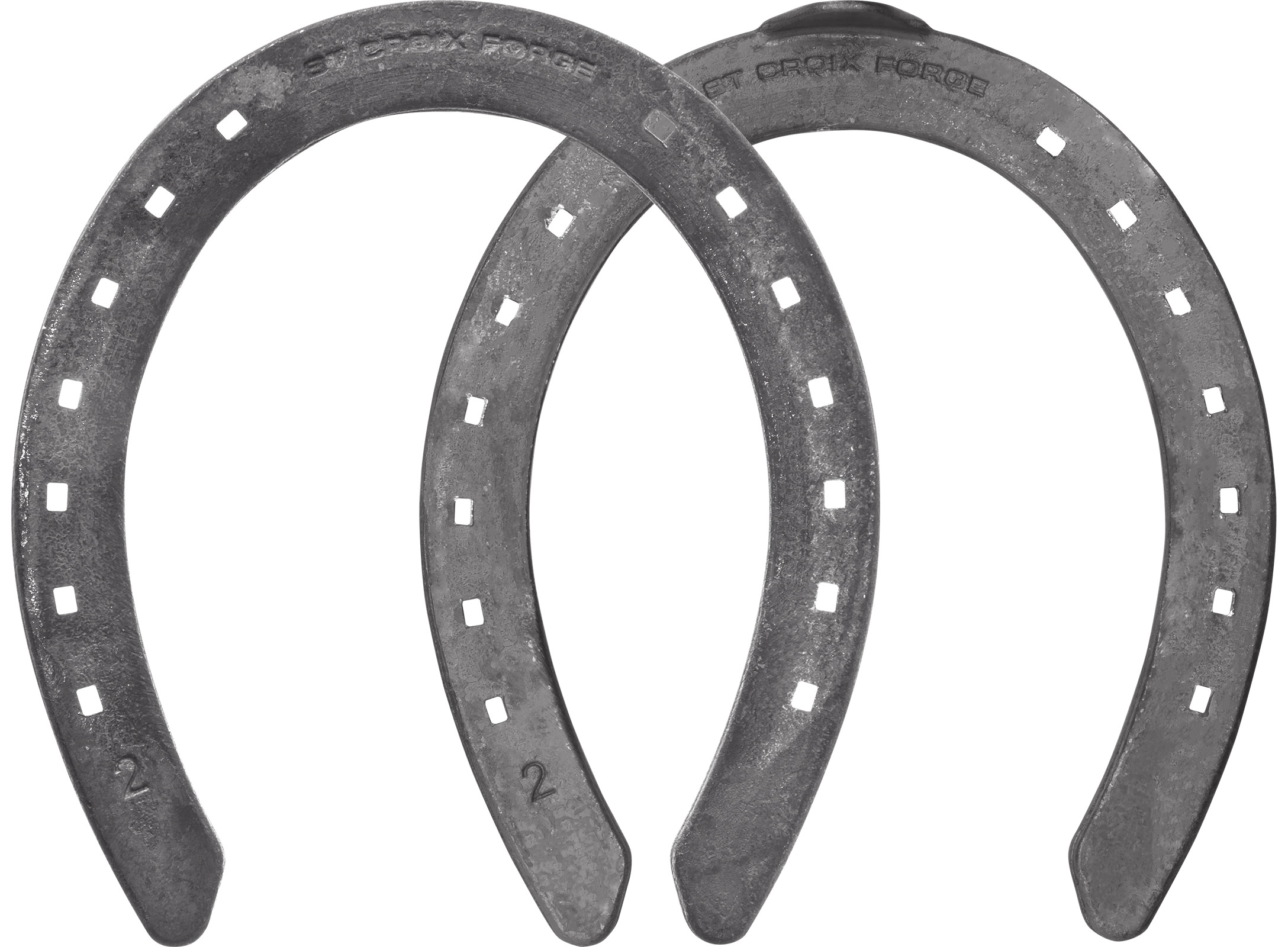 St.Croix Rapid Halfround horseshoes, hind unclipped and toe clip, hoof side view