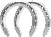 St.Croix Eventer Aluminum horseshoes, front and hind, bottom side view 